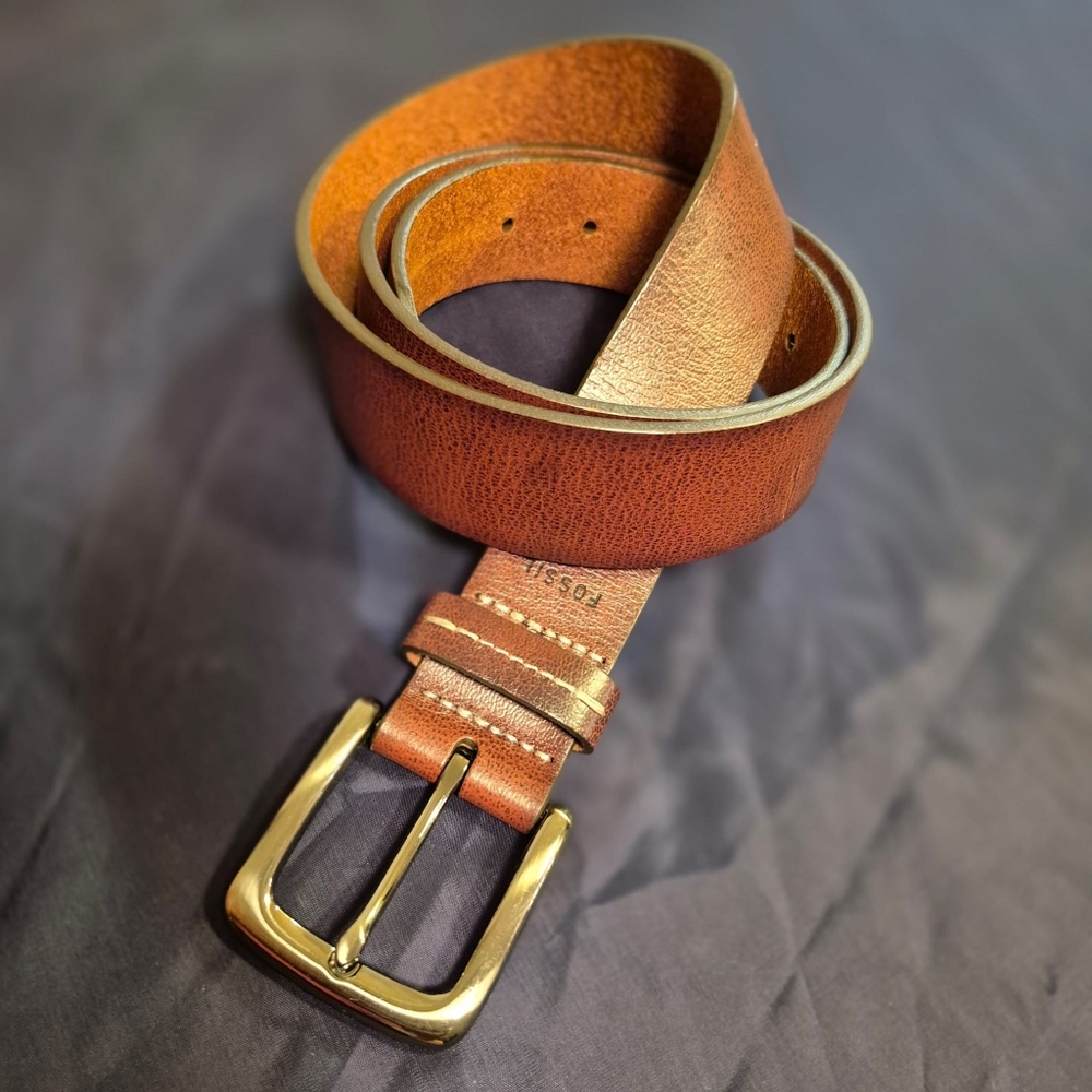 Fossil Men's Leather Belt with Solid Brass Buckle